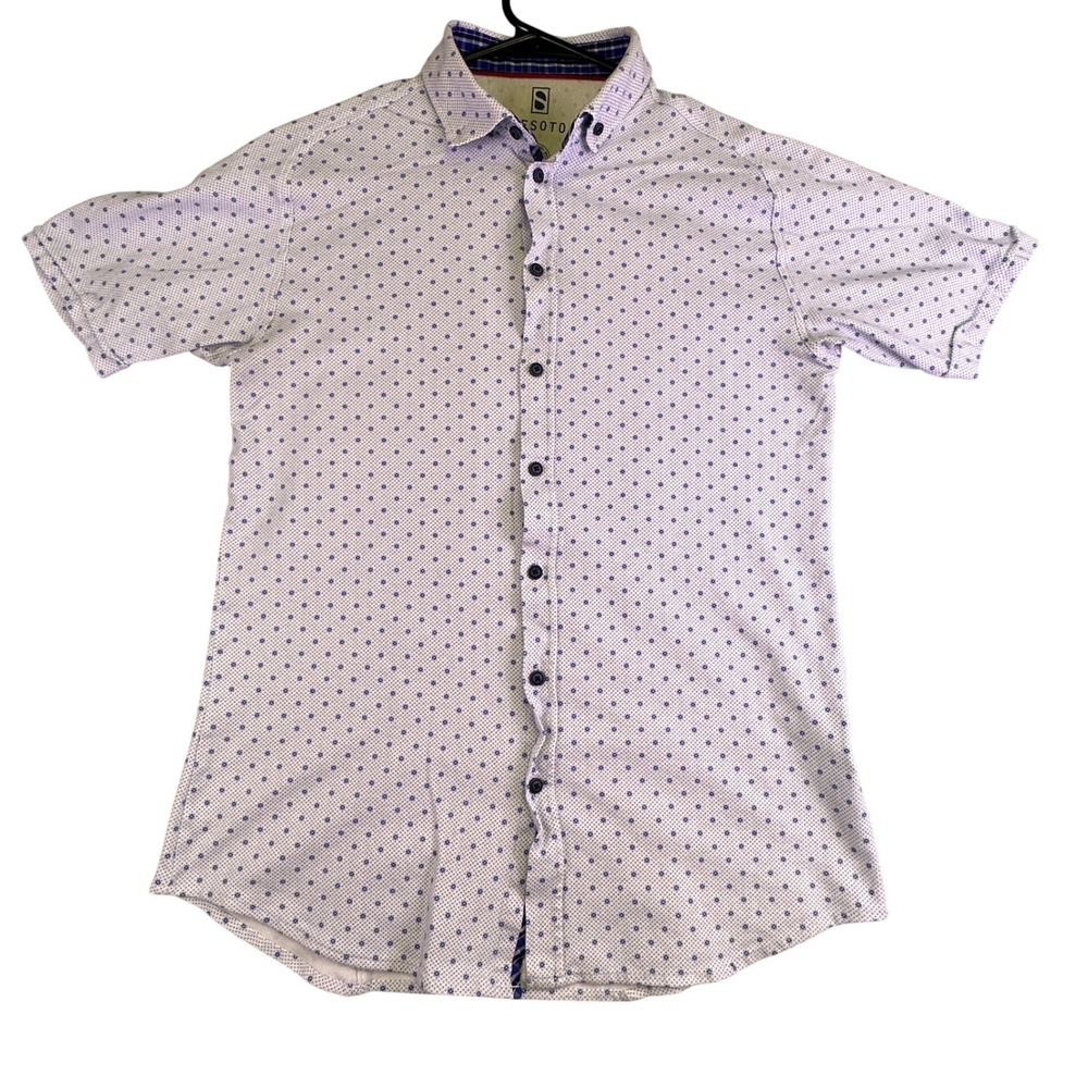 Desoto Button‎ Down Shirt Men's Small Short Sleeve Blue White Micro Print Office